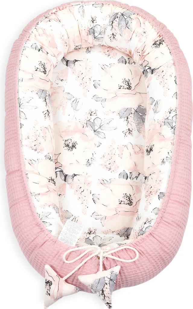 Babynest Neugeborene Nestchen Baby 90x50 Cm - Kokon Handmade Zweiseitig Aus Baumwolle Waffel Mit Babynestchen Wilde Rose Rosa – Bild 3