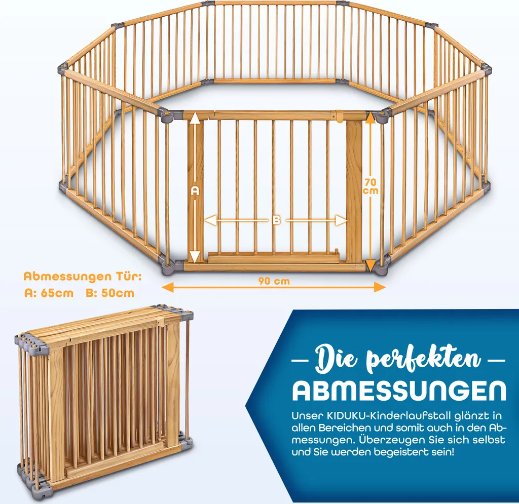 KIDUKU® 7,2 Meter Laufgitter Grau XXL Klappbar Inkl. Tür, Bestehend Aus 8 Elementen, Individuell Formbar Laufstall Absperrgitter – Bild 6