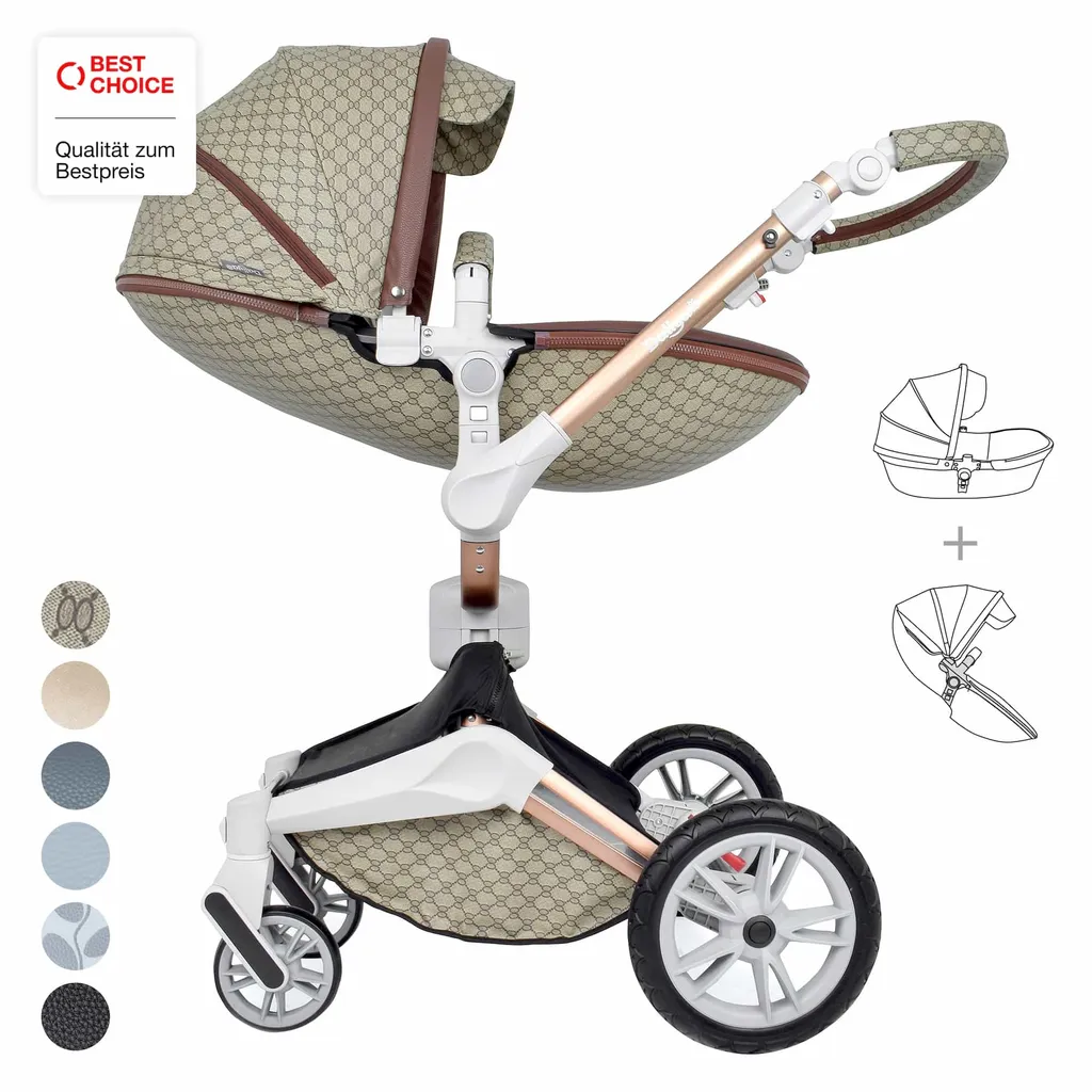 Daliya® TURNIYO 360° Premium 2in1 Kinderwagen Mit Sportsitz & Babywanne Buggy Kombikinderwagen (Braun Mit Motiv)