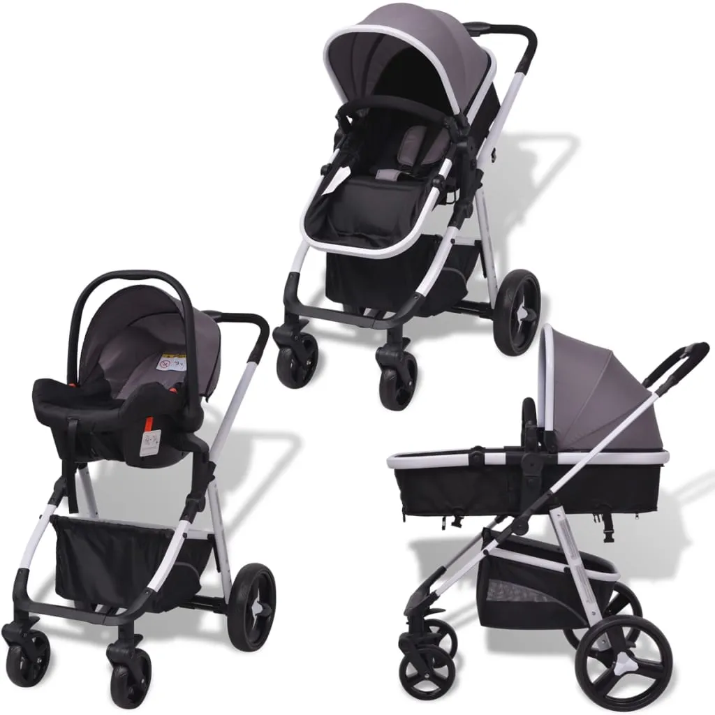 VidaXL 3-in-1 Kinderwagen Aluminium Grau Und Schwarz – Bild 2