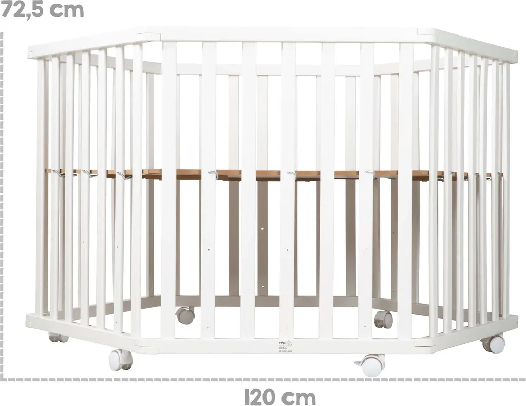 Roba Laufgitter 'Adam & Eule', 6-eckig, Sicheres Spielgitter Inkl. Schutzeinlage & Rollen, Holz Weiß – Bild 5