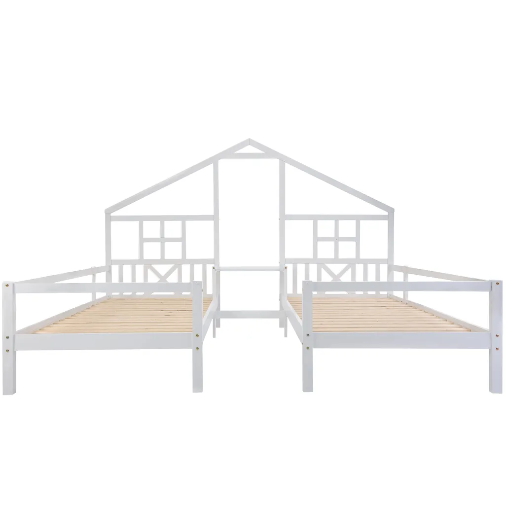 Merax Kinderbett 90x200cm/90x200cm Hausbett Mit Lattenrost, Rausfallschutz Und Tisch, 2 Einzelbetten Jugendbetten Doppelbett Für 2 Kinder, Weiß – Bild 9