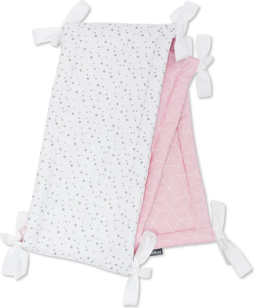 Bellochi Kantenschutz Baby Babybett Umrandungen Nestchen Kopfschutz Gitterbett Umrandung 180x30 Cm - 100% Baumwolle - Für Kinderbett Mit Rausfallschutz Baby Beistellbett 120x60 Cm - Rosa Und Weiß - Aurora – Bild 3