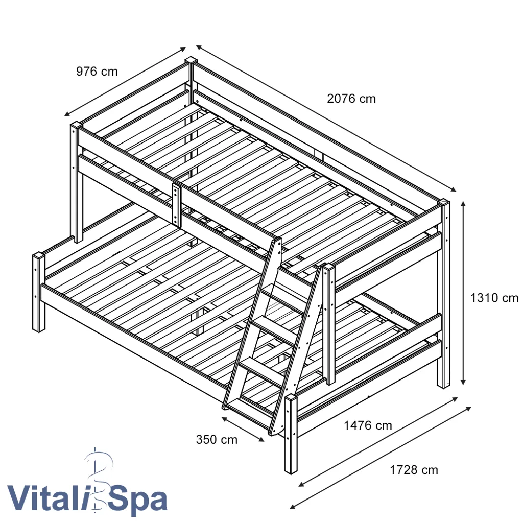 VitaliSpa Etagenbett Everest Weiß 207 X 131 X 138,9 Cm Massivholz – Bild 3