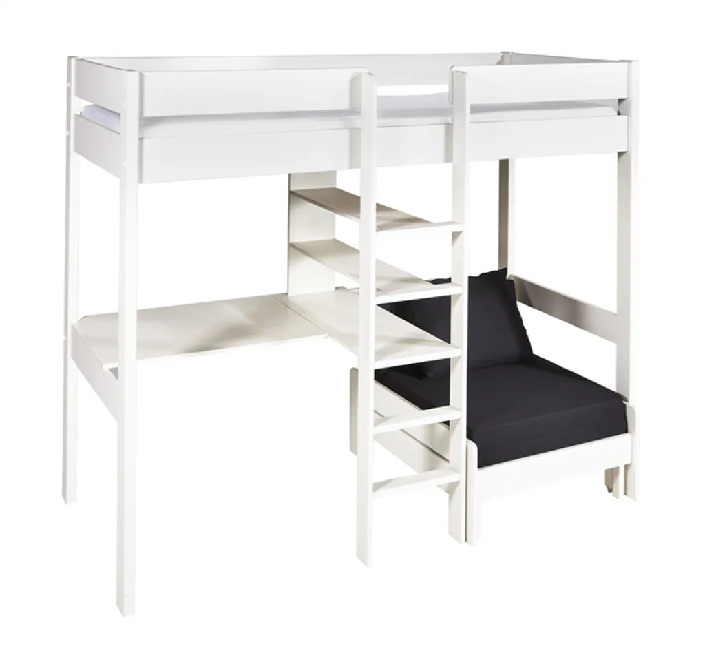 Vipack Hochbett Pino Mit Schreibplatte Und Sesselbett - Kiefer Massiv Weiß Lackiert, Maße: 208 Cm X 175 Cm X 206 Cm; PIOLZB14 – Bild 16