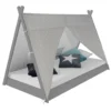Homestyle4u 1967, Kinderbett 90x200 Cm, Tipi Zelt Grau Mit Sterne, Holz Kiefer