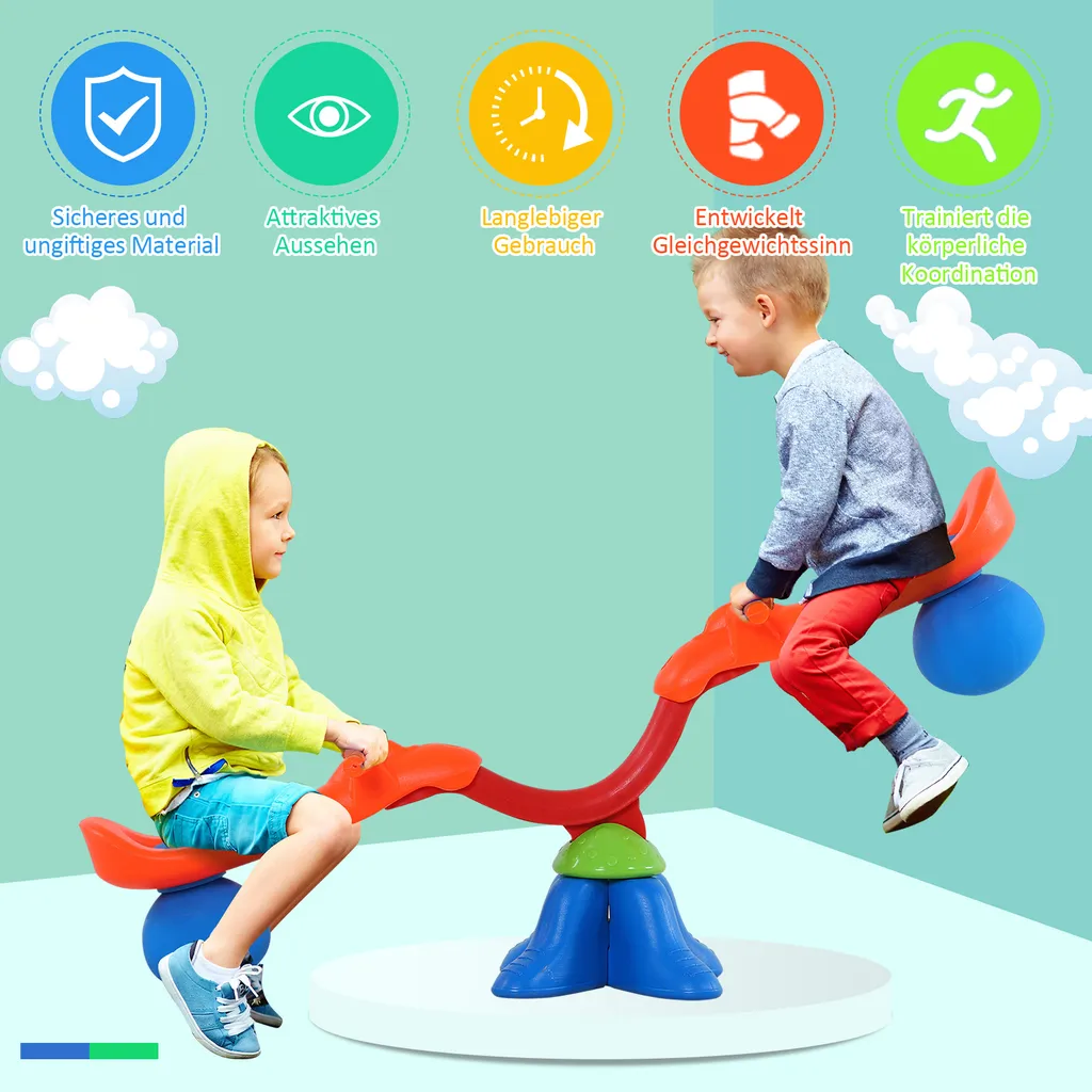 HOMCOM Kinder Gartenwippe 360° Drehbare Wippe Karussellwippe Für 3-8 Jahre Kunststoff Mehrfarbig 126 X 39,5 X 66 Cm – Bild 3