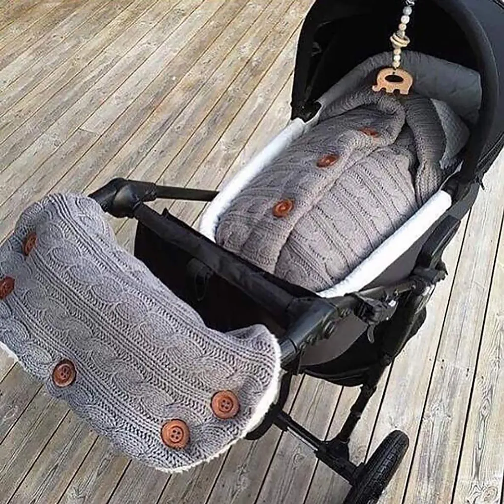 Baby Schlafsack Für Kinderwagen Winter Gestrickt Schlafsack Süße Samt Warme Tasche Pucksack Stricken Wickeln Abnehmbare Ärmel Strick Decke Schlafsack Swaddle Für Babys Neugeboren 0-18 Monat – Bild 2