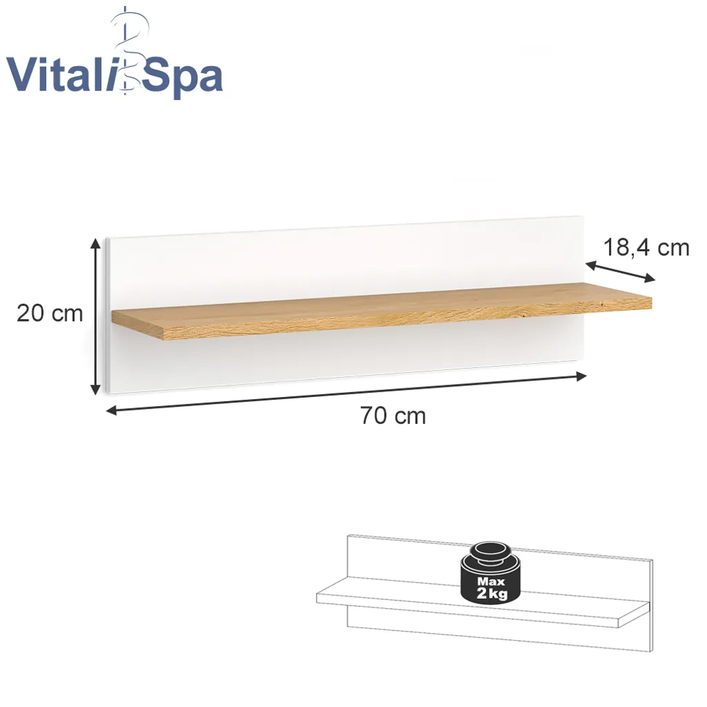 VitaliSpa Wandregal Hängeregal Ablageregal Malia Weiß Eiche Modern 70x20 Cm Kinderzimmer Regal Babyzimmerregal Kindermöbel Babymöbel Ablage Aufbewahrung – Bild 3