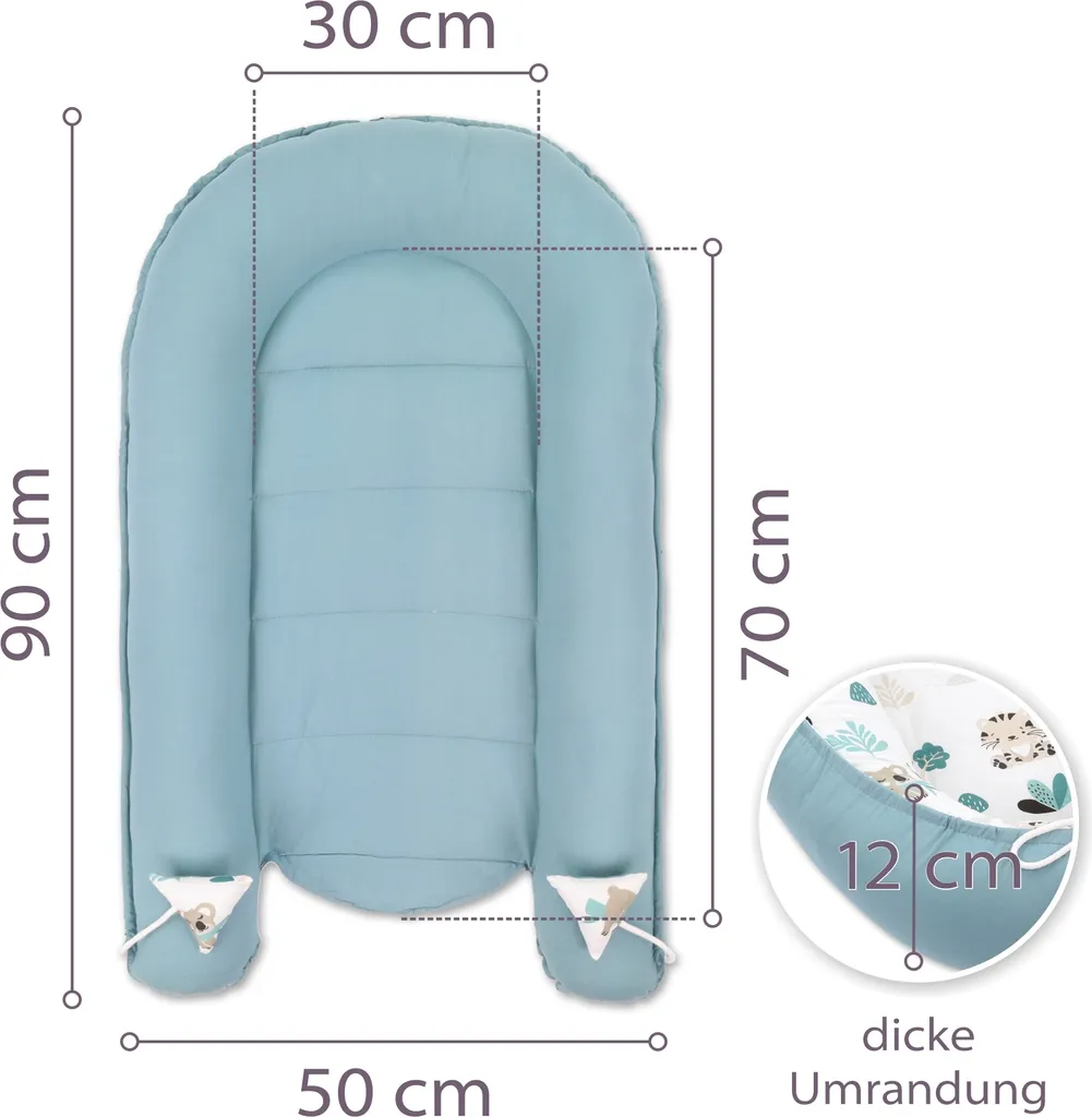 Babynest Kokon Neugeborene 90 X 50 Cm - Handmade Kuschelnest Baby Nestchen Mit Baumwolle Afrika Blau – Bild 3