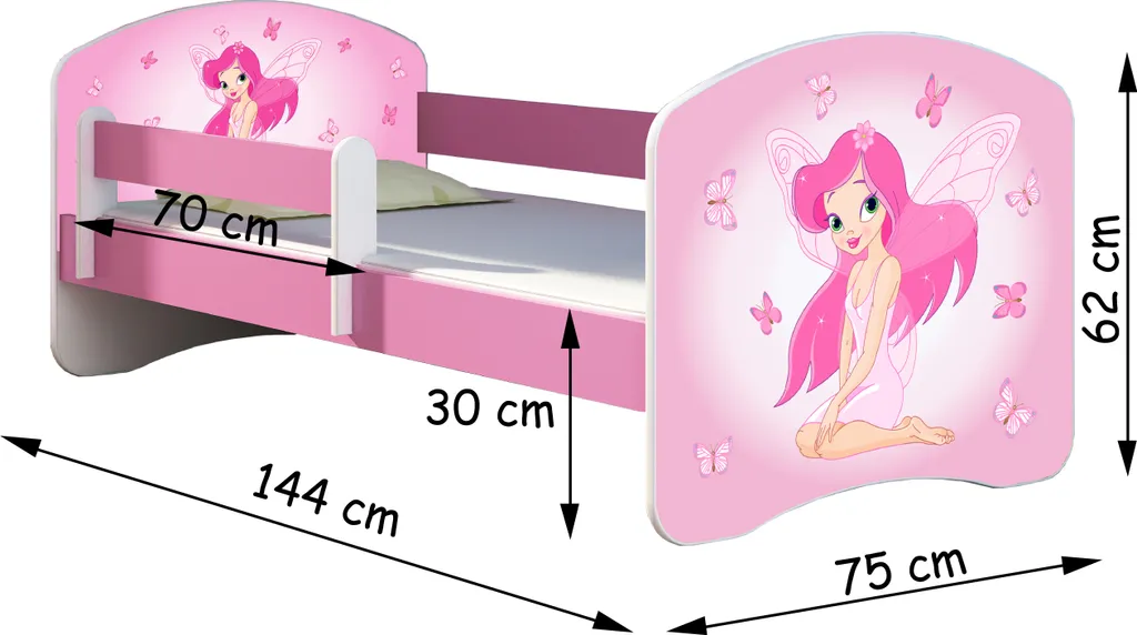 ACMA Jugendbett Kinderbett Junior-Bett Komplett-Set Mit Matratze Lattenrost Und Rausfallschutz Rosa 17 Pony 140x70 – Bild 2