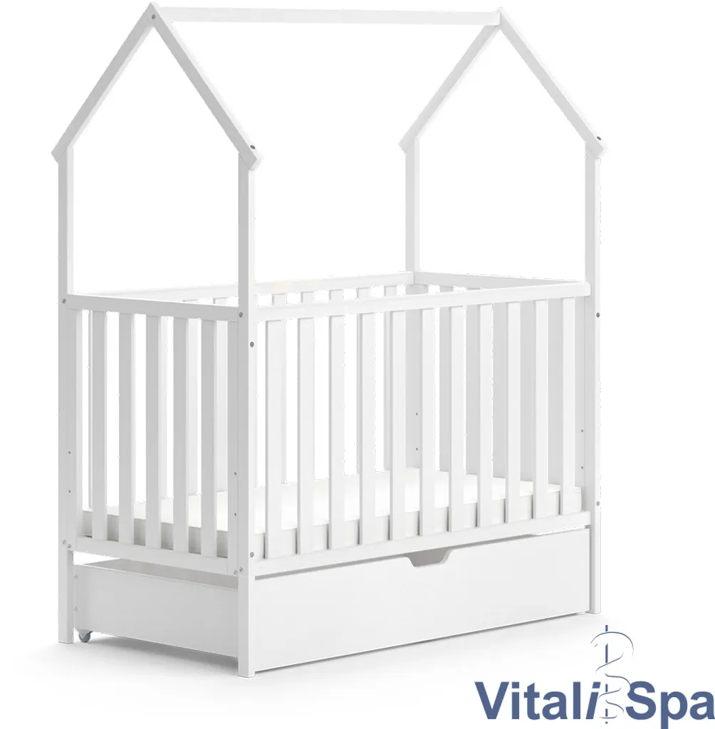 VitaliSpa Babybett Lizy + Schublade Weiß 120x60 Cm Massivholz – Bild 2