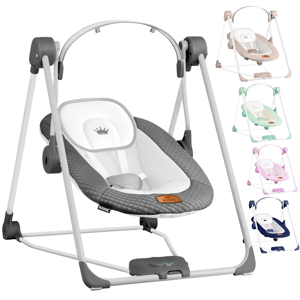 KIDIZ® Babywippe Babyschaukel Mit 5 Geschwindigkeitseinstellungen Zusammenklappbarer Baby Wippe Schaukel Babyhochstuhl Mit Spielbogen Spielzeugen 5 Beruhigende Naturgeräusche Neugeborene, Farbe:Navyblau – Bild 2