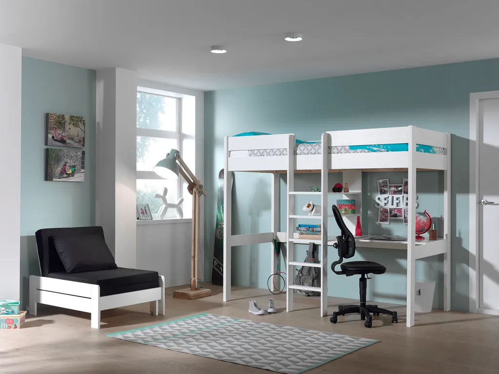 Vipack Hochbett Pino Mit Schreibplatte Und Sesselbett - Kiefer Massiv Weiß Lackiert, Maße: 208 Cm X 175 Cm X 206 Cm; PIOLZB14 – Bild 14