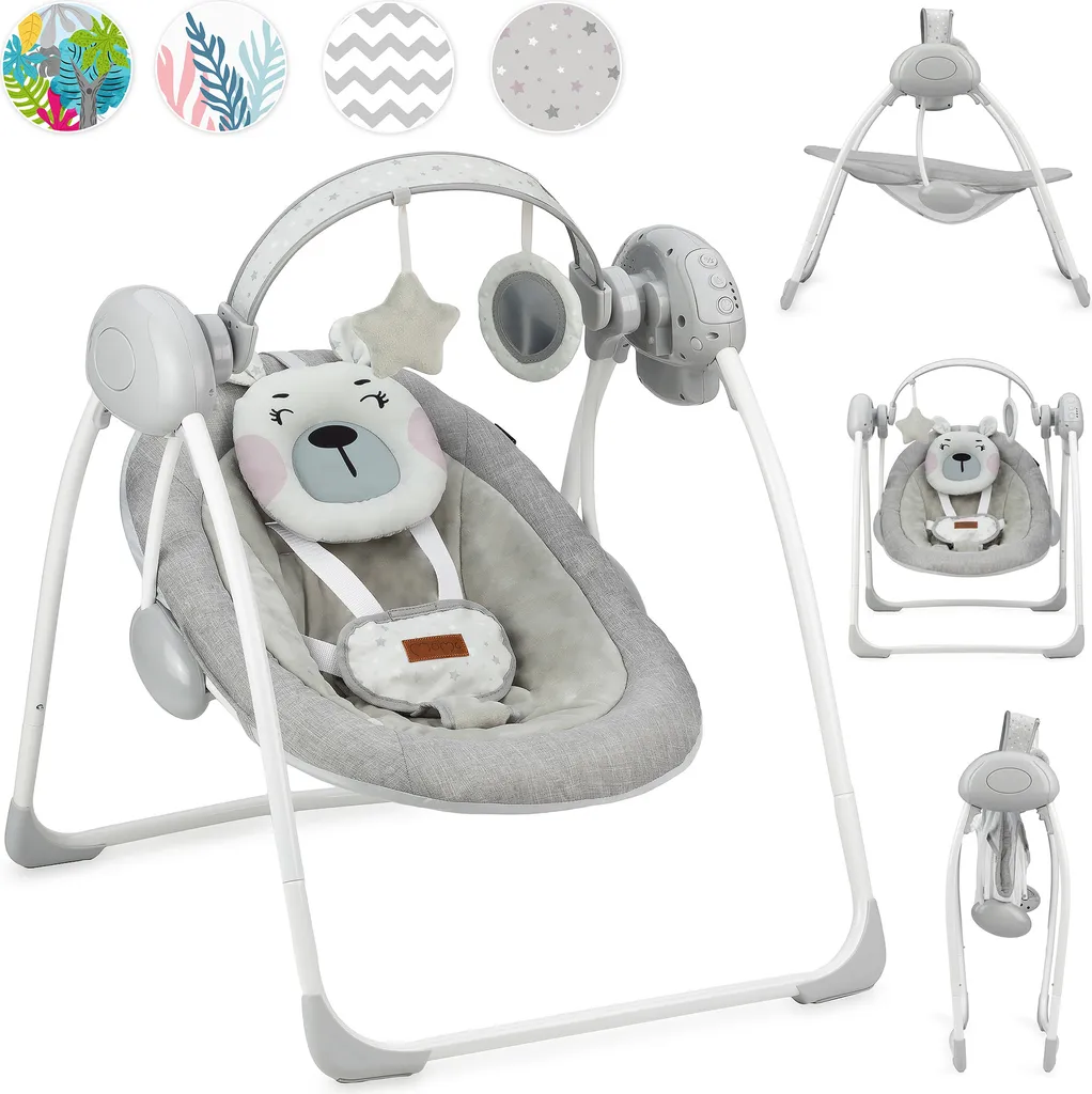 Babywippe Mit Musik Und Vibration Babywiege Schaukelwippe Baby Schaukel Verstellbar, Babyliegestuhl Baby Schlafkorb Babysitz MoMi Liss Teddy