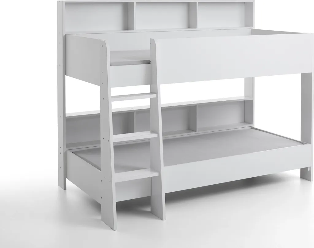 Relita Etagenbett SWAY Mit 2 X Liegeflächen 90x200 Cm, Inkl. Bodenplatte Und Regalen, Ausführung Spanplatte WeißNachbildung