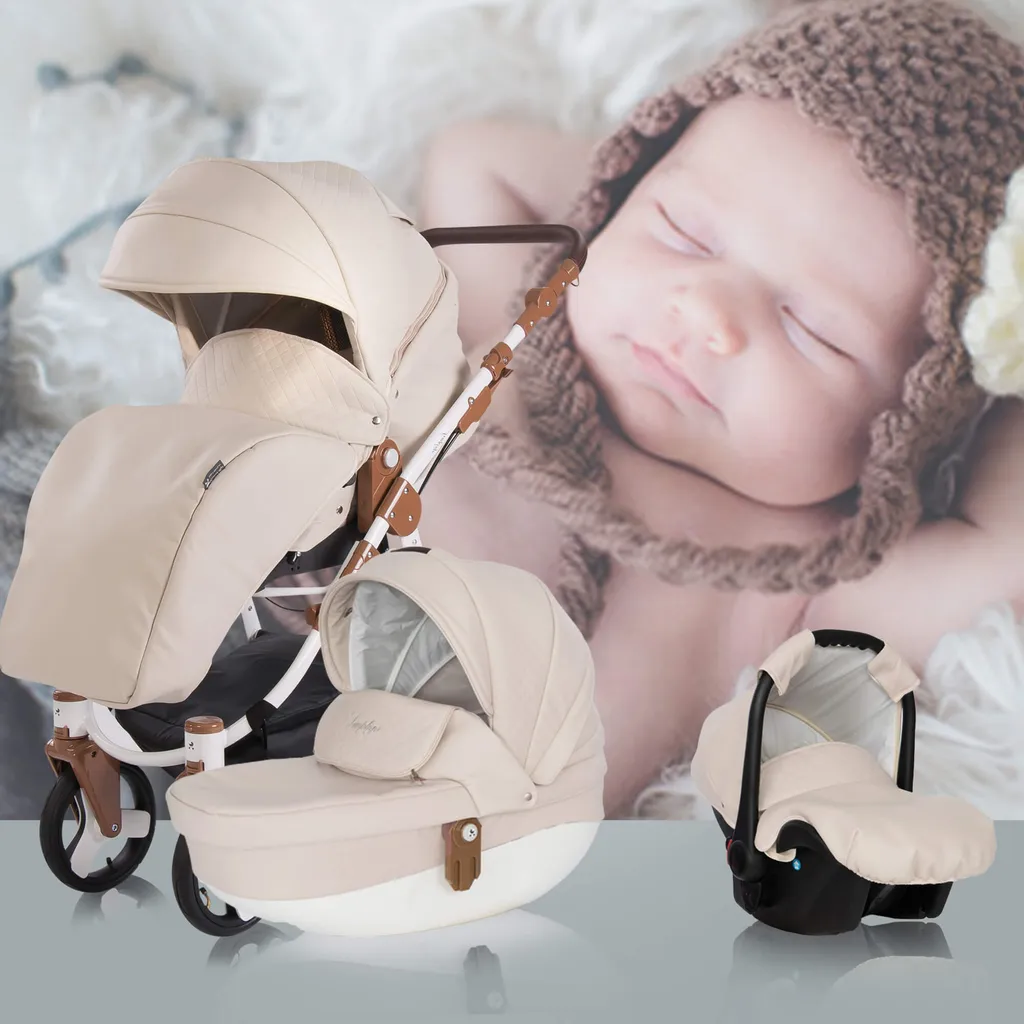 Friedrich Hugo Simpligo | 3 In 1 Kombi Kinderwagen Set | Luftreifen | Farbe: Sand (Kunstleder) – Bild 6