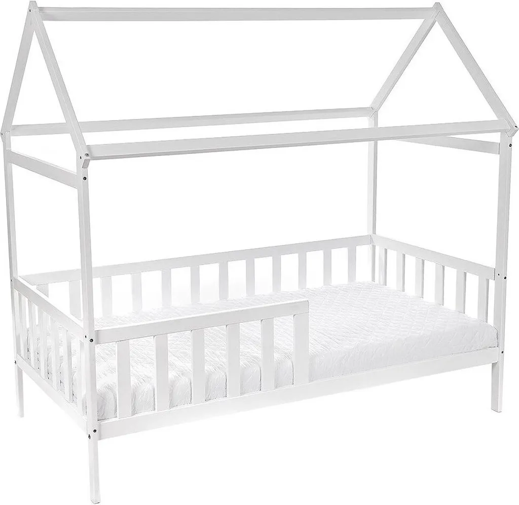 Baby-Delux Juniorbett Hausbett Gitterbett 160x80 Weiß Inkl. Komfort Matratze – Bild 2