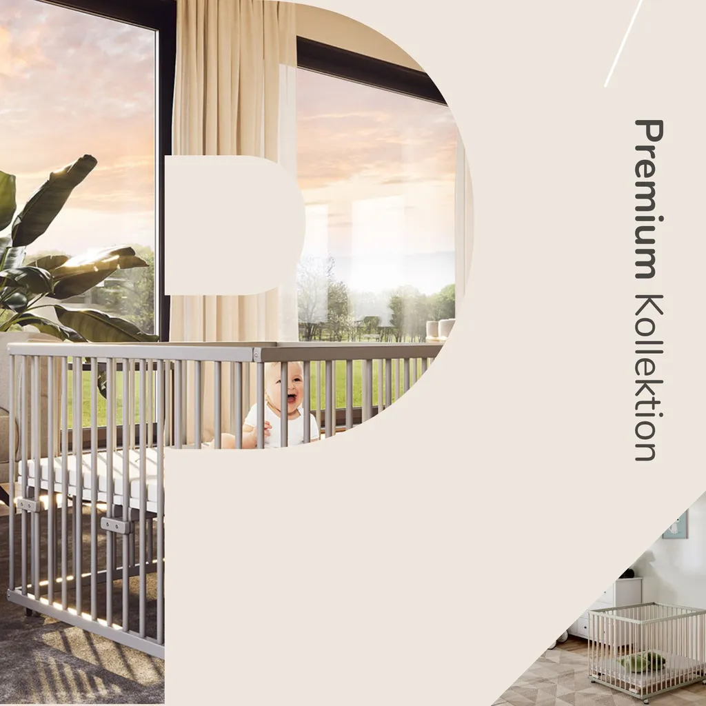 Sämann Laufgitter 100x100 Cm Mit Einlage - Stufenlos Höhenverstellbar Laufstall Baby Buche Weiß - Dots Grey – Bild 5