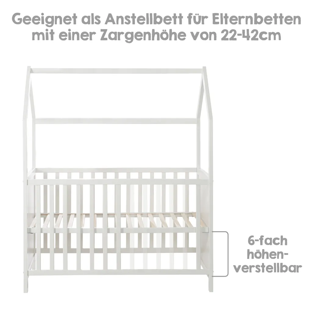 Roba Hausbett 60 X 120 Cm, Baby- & Beistellbett In Hausoptik, Taupe, 6-fach Verstellbar â Bild 5