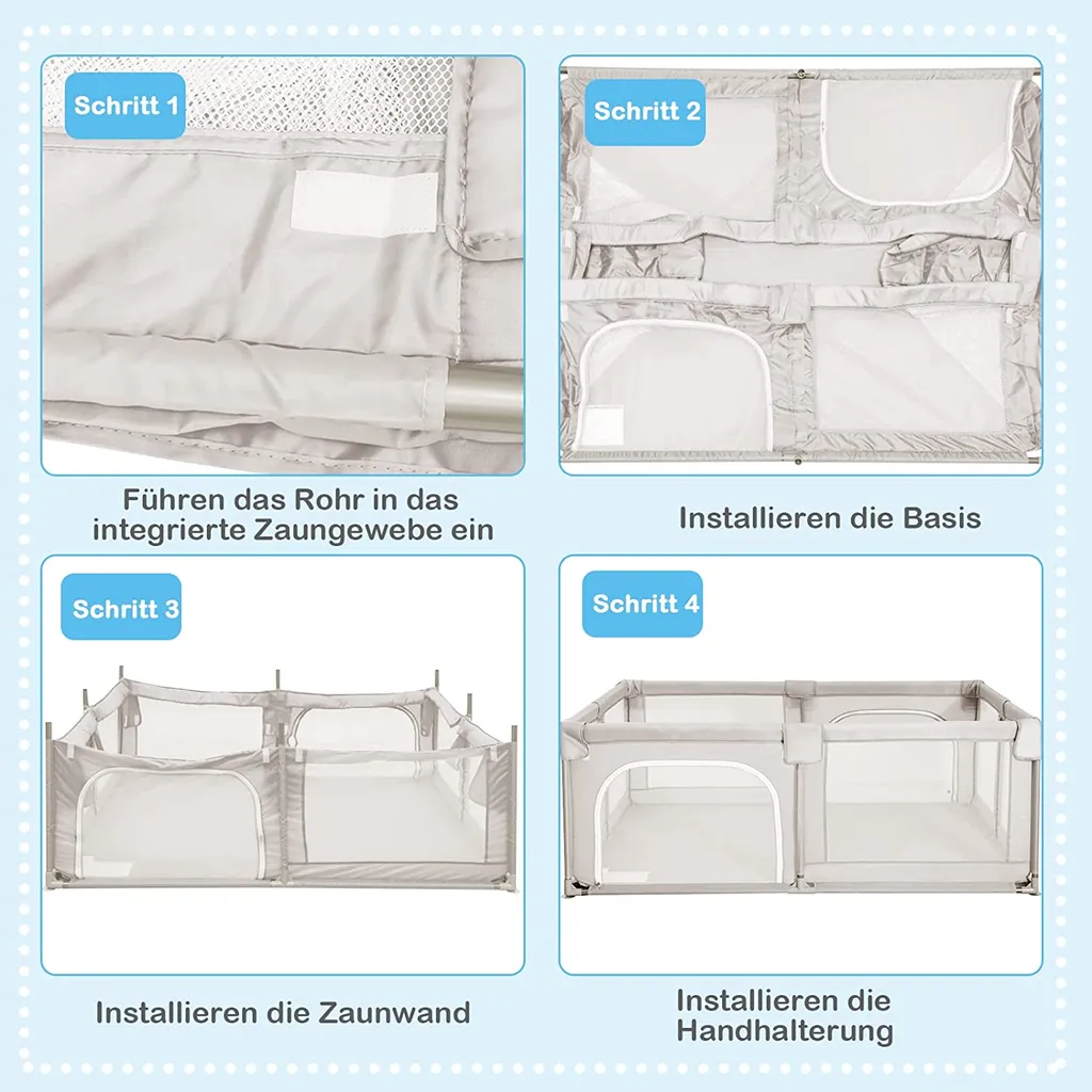 COSTWAY Baby Laufstall 190 X 150 Cm Mit 2 Türen, Laufgitter Mit Atmungsaktivem Netz Und Reißverschluss, Krabbelgitter, Laufgitterzelt Für Säuglinge Und Kleinkinder (Beige) – Bild 6