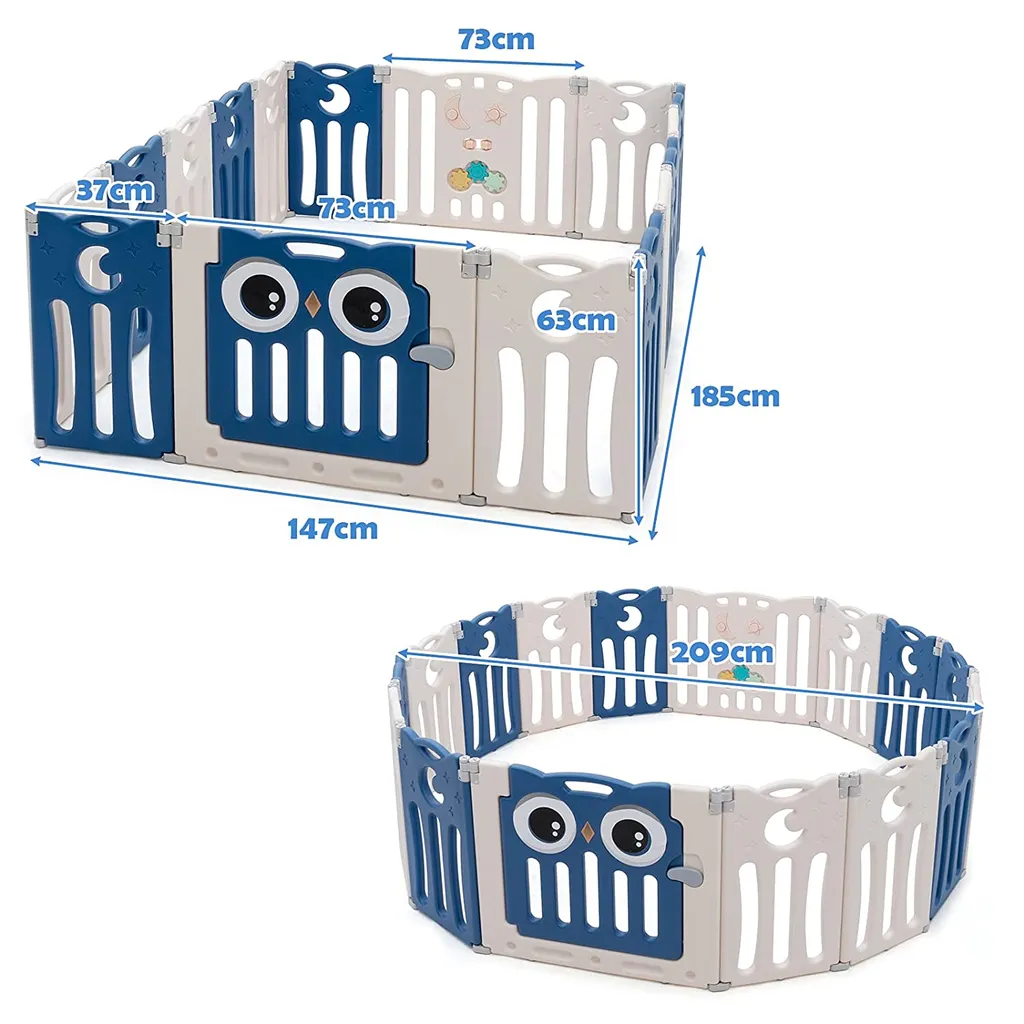 COSTWAY Laufgitter Laufstall Mit Tür Und Spielzeugboard Faltbar Für Säuglinge Und Kleinkinder Blau – Bild 5