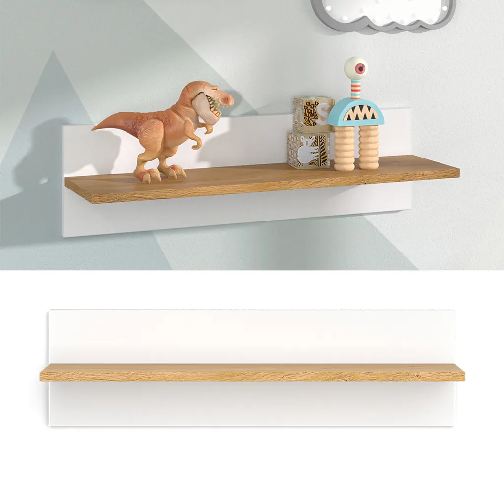 VitaliSpa Wandregal Hängeregal Ablageregal Malia Weiß Eiche Modern 70x20 Cm Kinderzimmer Regal Babyzimmerregal Kindermöbel Babymöbel Ablage Aufbewahrung