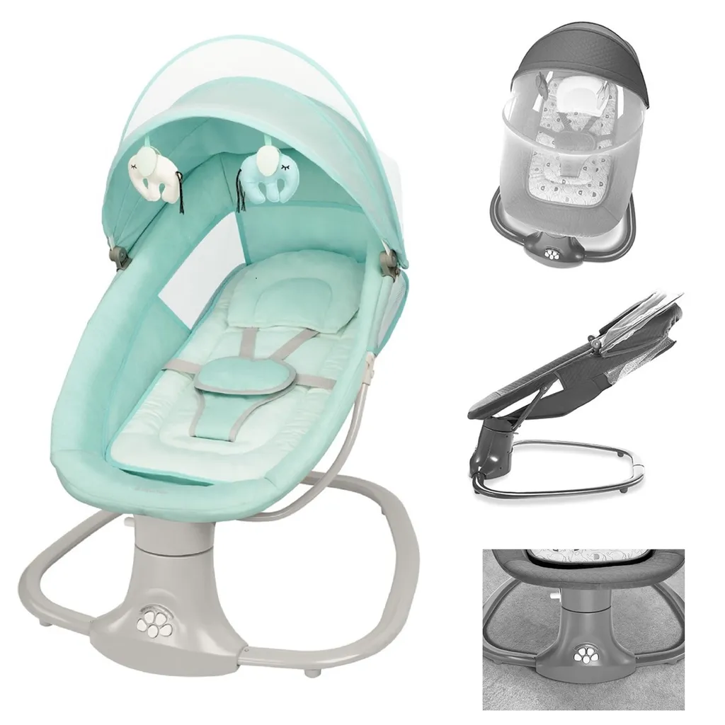 Kikkaboo Babywippe Winks 2 In 1 Stuhl, Moskitonetz, Timer, Musik, Fernbedienung Türkis – Bild 2