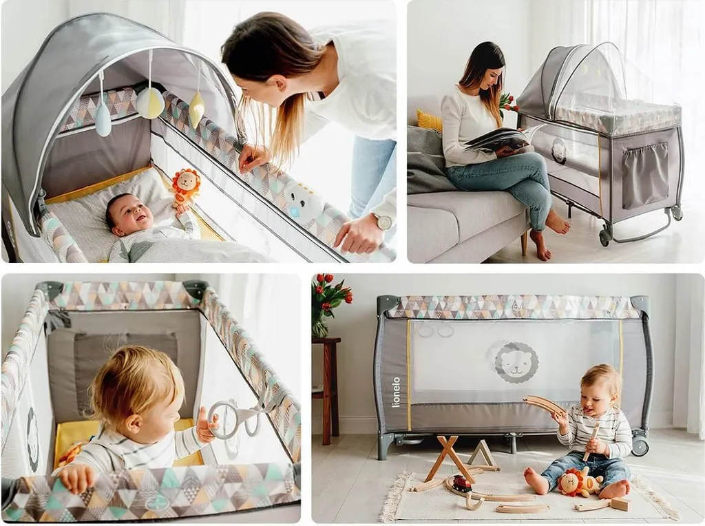 Lionelo Sven Plus In GELB Kinder Baby Reisebett Mit Wickeltisch Kinderbett Babybett Balachin Moskitonetz Urlaub Reise Laufstall Wickelauflage Spieluhr â Bild 5