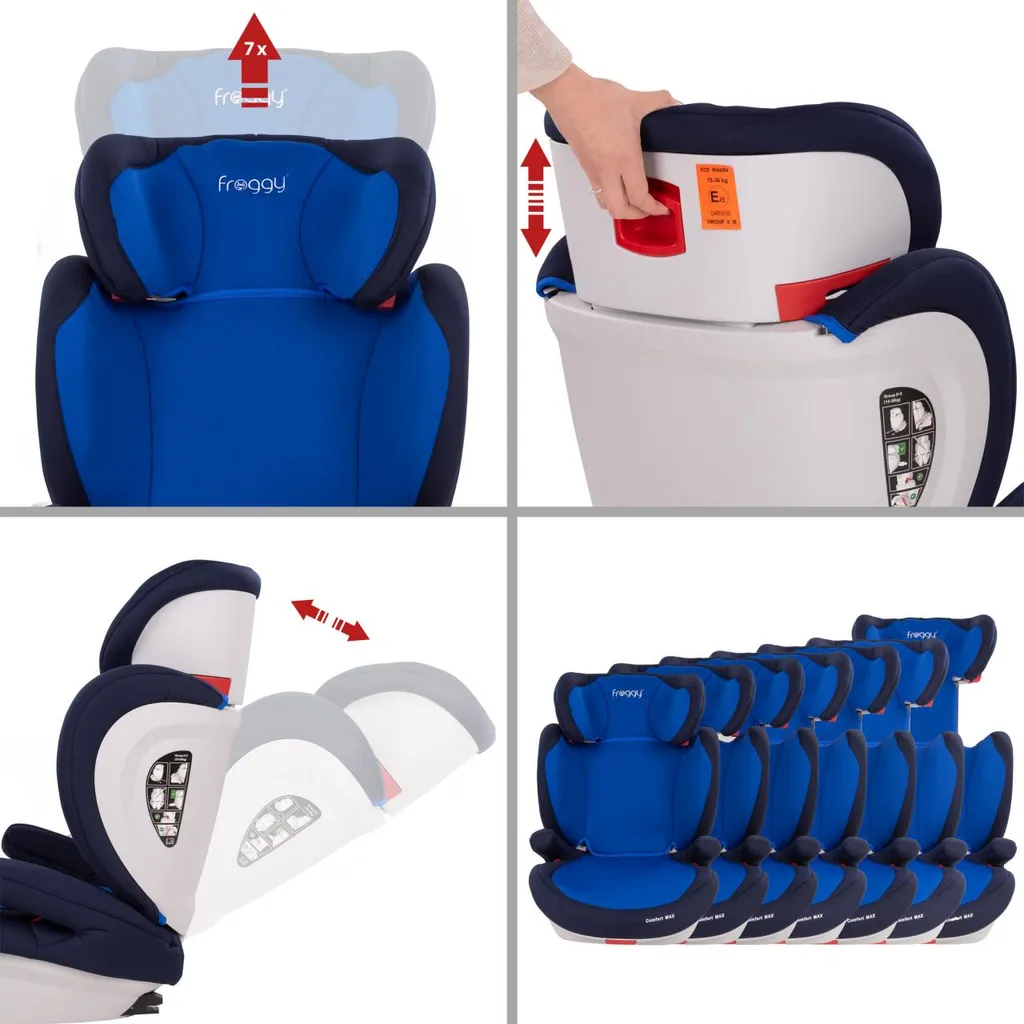 Froggy® Autokindersitz Mit ISOFIX Gruppe II/III + Sicherheitsnorm ECE R44/04 + 5-Punkte-Sicherheitsgurt Verstellbare Kopfstütze+Rückenlehne Blau – Bild 3