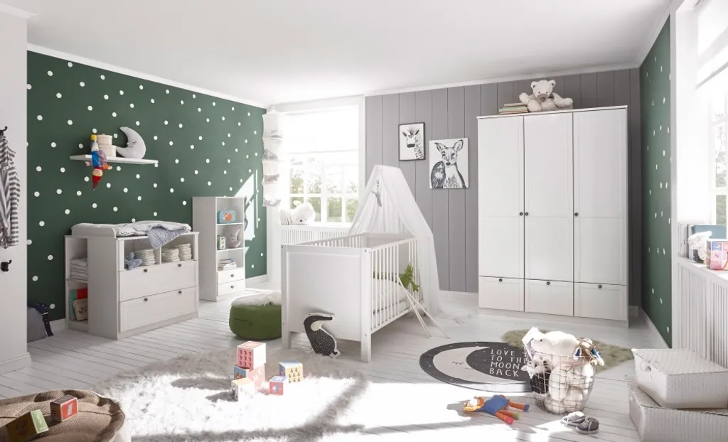 Babyzimmer Landhaus In Weiß 8 Teiliges Komplett Set Mit Soft Close Und Babybettmatratze Babyzimmermöbel Komplett, Komplett Babyzimmer